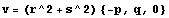 v = (r^2 + s^2) {-p, q, 0}