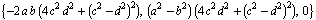 {-2 a b (4 c^2 d^2 + (c^2 - d^2)^2), (a^2 - b^2) (4 c^2 d^2 + (c^2 - d^2)^2), 0}