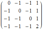 ( 0    -1   -1   1  )            -1   0    -1   1            -1   -1   0    1            -1   -1   -1   2