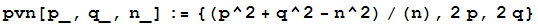 pvn[p_, q_, n_] := {(p^2 + q^2 - n^2)/(n), 2p, 2q}