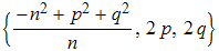 {(-n^2 + p^2 + q^2)/n, 2 p, 2 q}